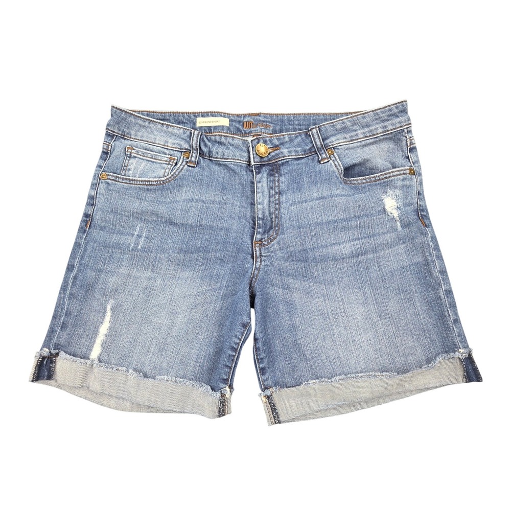 Kut from the Kloth Boyfriend Denim Shorts Size 10 Medium Wash Distressed Cuffed